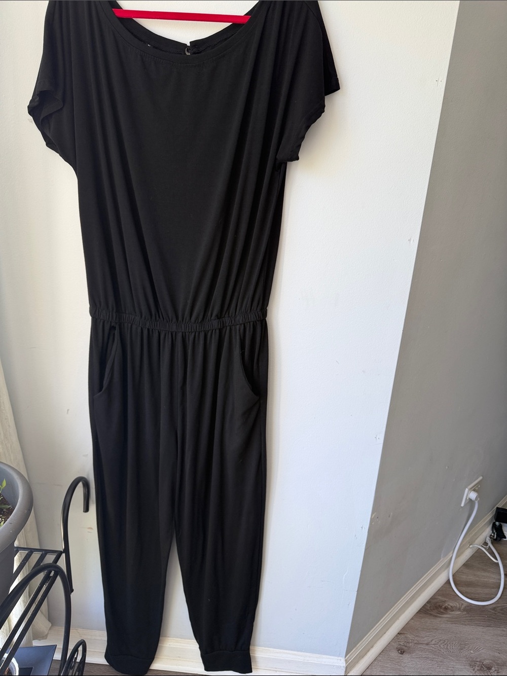 Everyday Black Short-Sleeve Jumpsuit with Elastic Waist